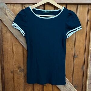 Ralph Lauren Womens Navy Top with White Trim, M, Like New
